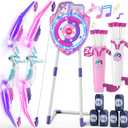 2 Pack Bow and Arrow for Kids, LED Light Up Unicorn Archery Set with 24 Suction Cup Arrows, 1 Standing Glow Target, 6 Score Targets & 2 Quivers, Indoor Outdoor Sport Toys for Girls Ages 4-12