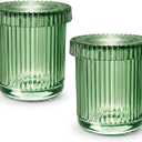 2 Pack Qtip Holder - Apothecary Jars with Lids, Bathroom Organizers and Storage Canister for Cotton Balls,Swabs,Floss Picks,Hair Ties,Clear Glass Vintage Bathroom Decor Jar Set (Green)