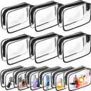 AURUZA Clear Makeup Bag,Portable Travel Toiletry Bags with Zipper, TSA Approved Clear Organizer Bags, PVC Cosmetic Pouch for Airport Airline Compliant (12 Packs Black)