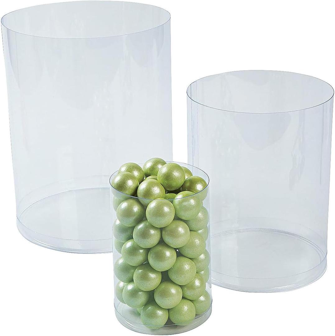 Fun Express Clear Plastic Cylinders (set of 6 in 3 sizes) Great for Wedding, Party Supplies, Containers & Boxes
