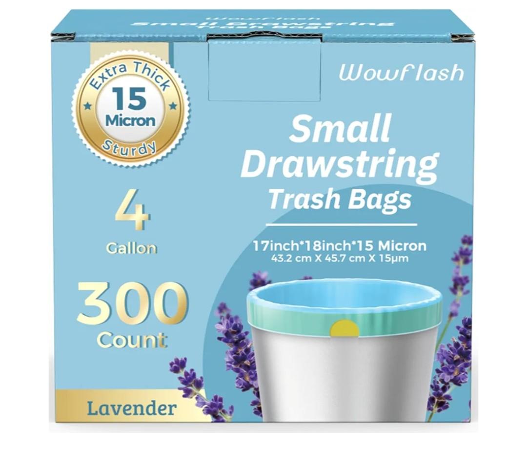 300 Count 15 Micron Extra Thick 4 Gallon Drawstring Small Trash Bags, Sturdy & Tear-Resistant Small Garbage Bags for Bathroom, Office, Bedroom & Kitchen