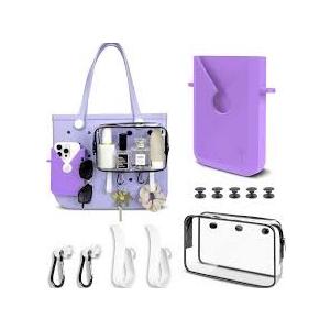 6 Packs,Accessories for Medium XL Bogg Bag,Includes Silicone Phone Holder,PVC Insert Bag,Hooks,and Keychain.Accessories Can Be Installed Inside or Outside (Gray)