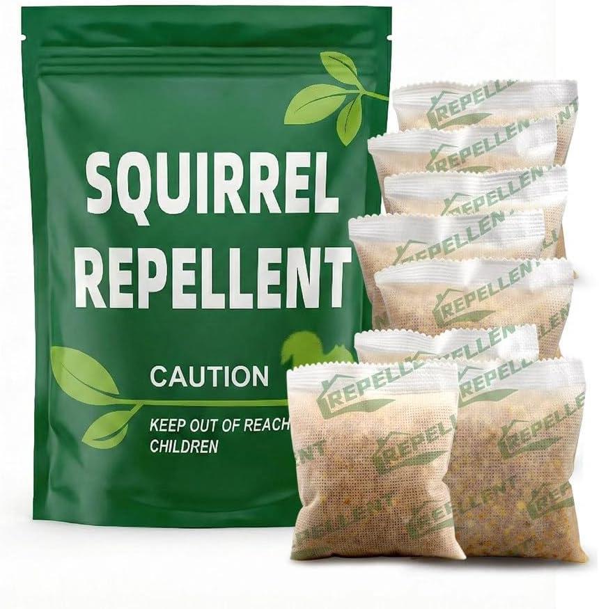 AUDQQM Squirrel Repellent Pouches, Outdoor Chipmunk Repellent, Mint Squirrel Deterrent for Attic/Garden, Keep Squirrels Away from Yard/Bird Feeders/Potted Plants, Safe for Kids & Pets-8P (1.4 Ounce (Pack of 8))