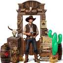 23 Pcs Western Cowboy Party Decorations Including 2 Hay Bale Boxes 2 Wood Print Boxes 2 Wood Grain Barrel 1 Inflatable Cactus 16 Western Centerpieces Decor for Birthday Party Photo Props