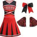 Cheerleader Costume for Womens, Cheerleading Uniform Outfits with Pom Poms Halloween School Musical Party (Large, Red)