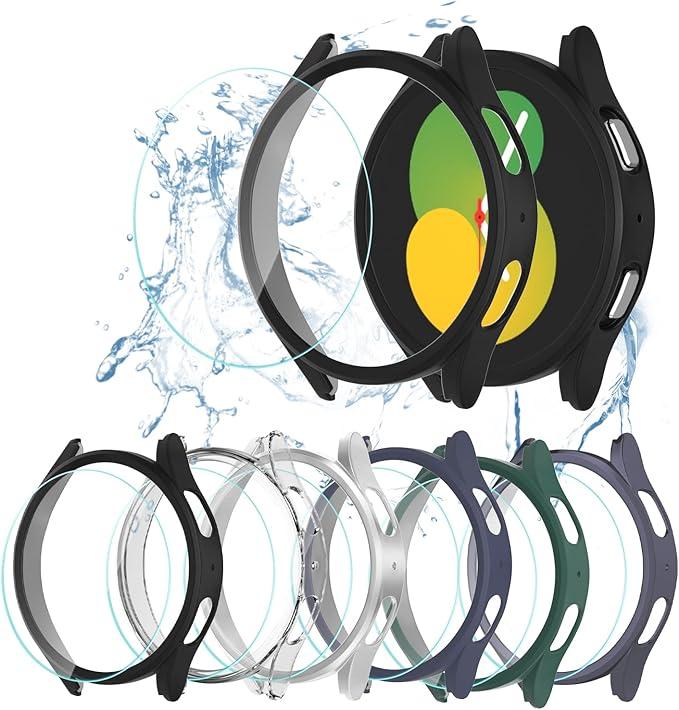 [6+6Pack Case and Screen Protector for Samsung Galaxy FE/Galaxy Watch 5/ Galaxy Watch 4 40mm, Bubble Free Tempered Glass Screen Protector + Waterproof Matte Hard PC Bumper Cover