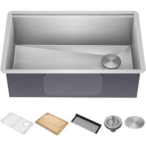 KRAUS Kore Workstation 30-inch Undermount 16 Gauge Stainless Steel Kitchen Sink, Single Bowl Kitchen Sink with Accessories, KWU110-30