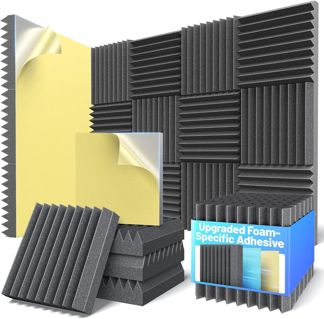 12 Pack Sound Proof Foam Panels For Walls 3x12x12 Self-Adhesive Acoustic Wall Panel High Density,Foam Adhesive Soundproof Wall Panel,Acoustic Panels Sound Absorbing for Studio Gaming Room-Black