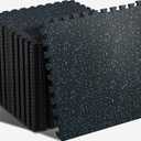 SUPERJARE 0.56'' Thick 24 Pcs 96 Sq Ft Rubber Top Exercise Equipment Mats, High Density EVA Foam Mats with Rubber Top, Interlocking Gym Flooring for Home Gym, Protective Workout Mat, Black/Blue