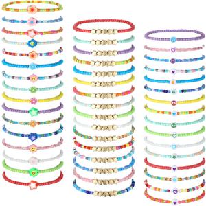 48 Pcs summer Kids Friendship Bracelet Set Adjustable Beads Bracelets Cute Friendship Princess Pretend Play Stretch Jewelry Set for Girls Women(Cute)
