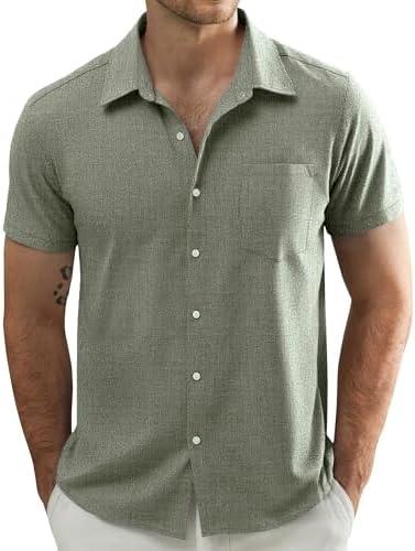 JOGAL Mens Short Sleeve Button Down Shirts Regular Fit Casual Summer Beach Shirt with Pocket, M