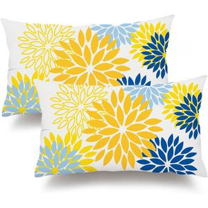 DFXSZ Yellow Blue Flower Pillow Covers 12x20 Inch Set of 2 Outdoor Throw Pillows Outdoor Waterproof Decor for Living Room Sofa Patio Funiture Garden Floral Polyester Pillow Covers 002J12
