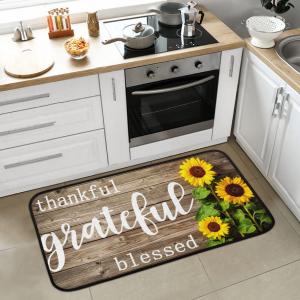 AUUXVA Kitchen Mat Rugs Thankful Grateful Blessed Floor Mat Non Slip Doormat Indoor Outdoor Entrance Comfort Welcome Standing Door Mats Area Runner Rugs Home Decor 39 X 20 Inch (Sunflower Wooden)