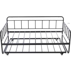Amazon Basics Twin Daybed and Trundle Bed Frame Set, Space Saving Steel Slat Support, Easy Assembly, Twin Size, Black, 77.3 x 40 x 35.4 in