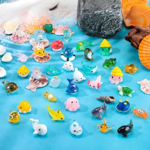 Qunclay 36 Pcs Mini Ocean Resin Animals Tiny Sea Animals Figurines Bulk Marine Miniature Plastic Creatures for DIY Fish Tank Aquarium Ornaments Potted Micro Fairy Garden Dollhouse Decor (Cute)