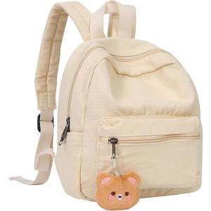Phaoullzon Girls Mini Backpack Purse for Women Kids Canvas Small Casual Daypack Tiny Cute Travel Bag,Beige