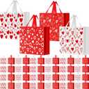Tenceur 48 Pieces Valentine's Day Plastic Gift Bags Red and White Heart Large Shopping Bags with Handle 13'' x 10'' Valentine Treat Goodie Merchandise Tote Bulk for Holiday Party Supplies