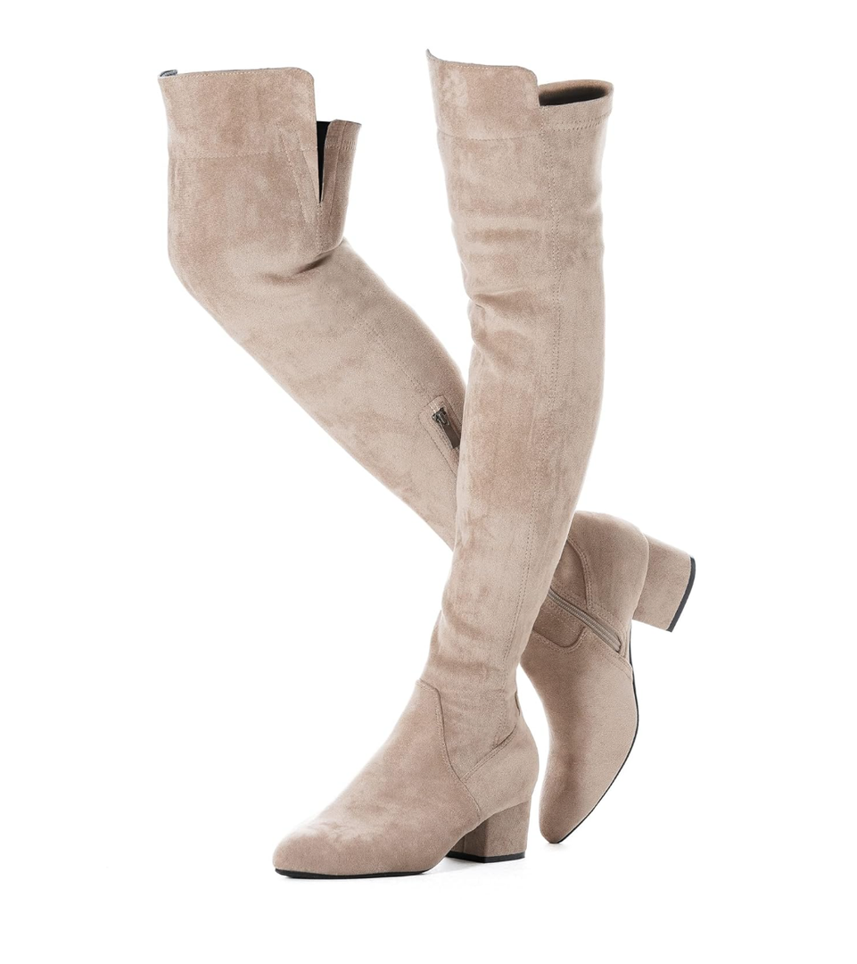 Mtzyoa Women Over The Knee Boots Suede Thigh High Low Block Heel Stretch OTK Walking Comfort 40