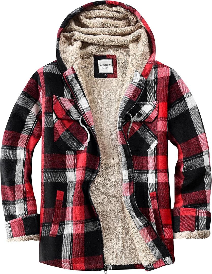 Women's Full Zip Fleece Flannel Jacket Plaid Sherpa Lined Jacket for Women (XX-Large, Red/Black)
