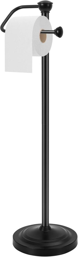Toilet Paper Holder Stand, Toilet Papers Stand With Stable Weighted Base, Large Capacity Black Toilet Paper Holders Stand With Storage, Spiral Assembled Toilet Paper Holder Free Standing Without Tools