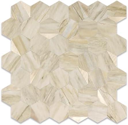 OYASIMI 10-Sheet Heavy-Duty Hexagon Peel and Stick Backsplash, Thick Waterproof &Heat Resistant Stick on Wall Tiles, Slate Beige Mosaic for Kitchen & Bathroom, Strong Adhesive Permanent PVC Tiles