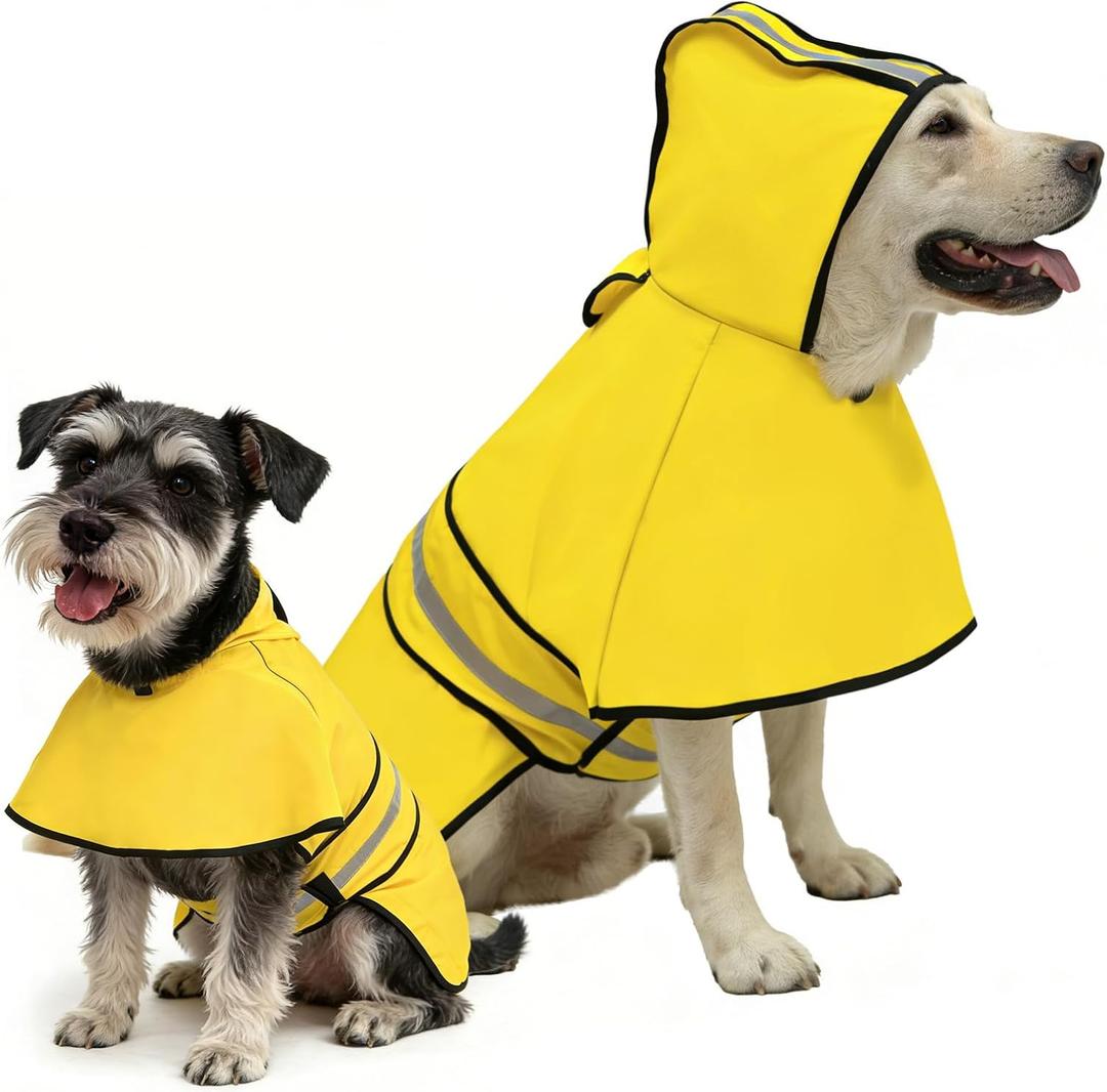 KOOLTAIL Dog Raincoat Hooded Slicker Poncho with Leash Hole, Raincoat for Large Dogs, Waterproof Doggie Rain Jacket with Reflective Strip, Adjustable Breathable Extra Large Rainwear-Yellow Solid (L:35-60lbs)