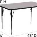 Flash Furniture 24''W x 48''L Rectangular Grey Thermal Laminate Activity Table - Standard Height Adjustable Legs