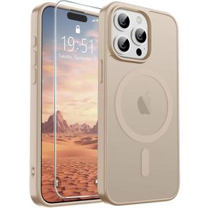 SUPFINE Magnetic for iPhone 15 Pro Case(Compatible with MagSafe)(Military Grade Drop Protection) Slim Translucent Matte Shockproof with Anti-Fingerprint Phone Case,Desert Gold