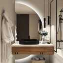 Half Moon LED Bathroom Mirror, Semi Circle Wall Mirror with Anti-Fog, Half Circle Frameless Mirror with Dimmable Brightness for Living Room, Cloakroom, Entryway