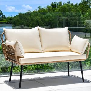 YITAHOME Love Seat Patio Sofa, All-Weather Wicker Loveseat Patio Sectional Furniture with Cushions & Lumbar Pillows, Outdoor Patio Furniture Set for Patio, Balcony, Backyard, Deck, Poolside - Beige