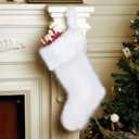 JOVITEC White 4 Pcs 20 Inch Christmas Stockings Faux Fur Stockings Xmas Stocking Fireplace Hanging Stocking Christmas Party Gift Bags for Holiday Party Decoration