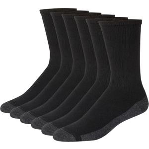 Hanes mens Max Cushioned Crew Socks, Moisture-wicking With Odor Control, Multi-packCrew Sock (12-14, Black/Grey Foot Bottom - 6 Pack)