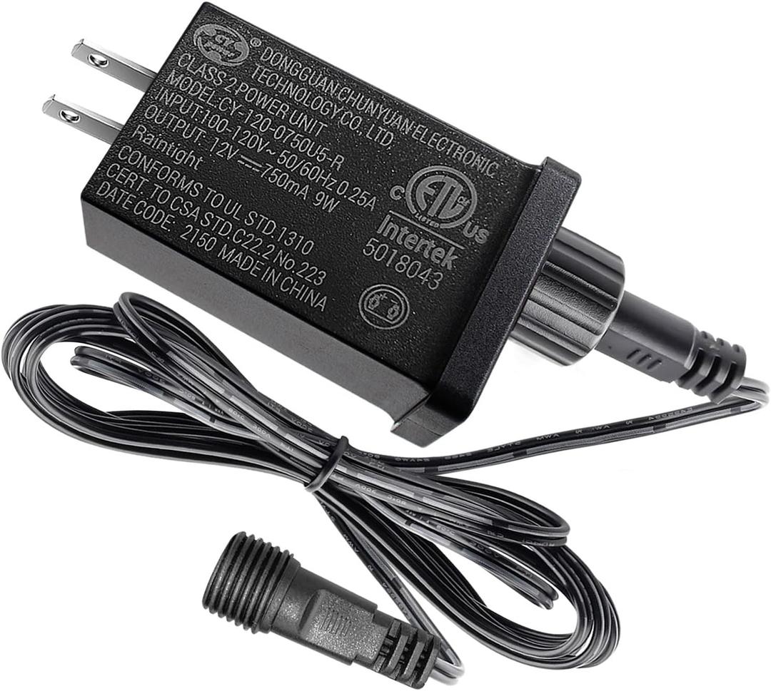 12V 9W LED Controller with Extension Cord, 0.75A Class 2 Power Supply Ip44 Low Voltage Transformer US Plug for Christmas String Light Inflatable Decorations
