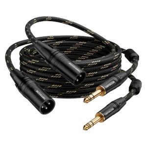 XLR to 1/4 inch(6.35mm), XLR Male to 1/4 Male 15ft 2packs, TRS to XLR Cable, Quarter Inch to XLR Microphone Cable Nylon Braided