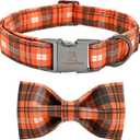 Lionheart glory Halloween Holiday Dog Collar Adjustable Soft Dog Collar with Bowtie, Pet Gift Dog Collars Bow for Small Medium Large Dogs (Small (Pack of 1, Orange Grid)