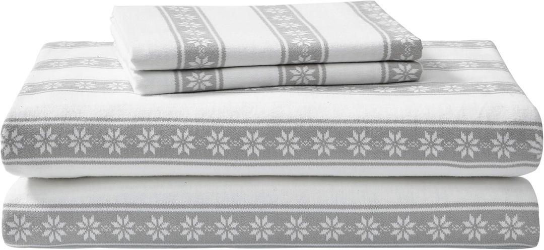 Eddie Bauer - Queen Sheets, Cotton Flannel Bedding Set, Brushed For Extra Softness, Cozy Home Decor (Snowflake Fair Isle, Queen)
