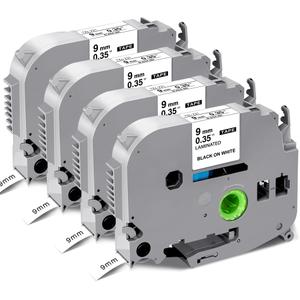 9mm 0.35" Label Maker Tape TZe-221 TZe Tz Tape Laminated White 3/8 Inch P Touch Label Tape Black on White Compatible with Brother Ptouch PT-D210 PT-H110 PT-D220 PT-D400 PT-D600,4PK