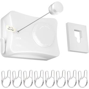 Retractable Clothesline Indoor Outdoor - 16.7 Ft Heavy Duty Wall Mounted Non-Sag Clothes Drying Laundry Line with Adjustable Tension and Stainless Steel Rope (White)