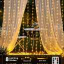Brightown 300 LED Curtain Lights, 9.8 FT Plug in Fairy Lights for Bedroom, 8 Lighting Modes, Christmas String Lights for Window Wall Wedding Party Birthday Christmas Decorations, Warm White