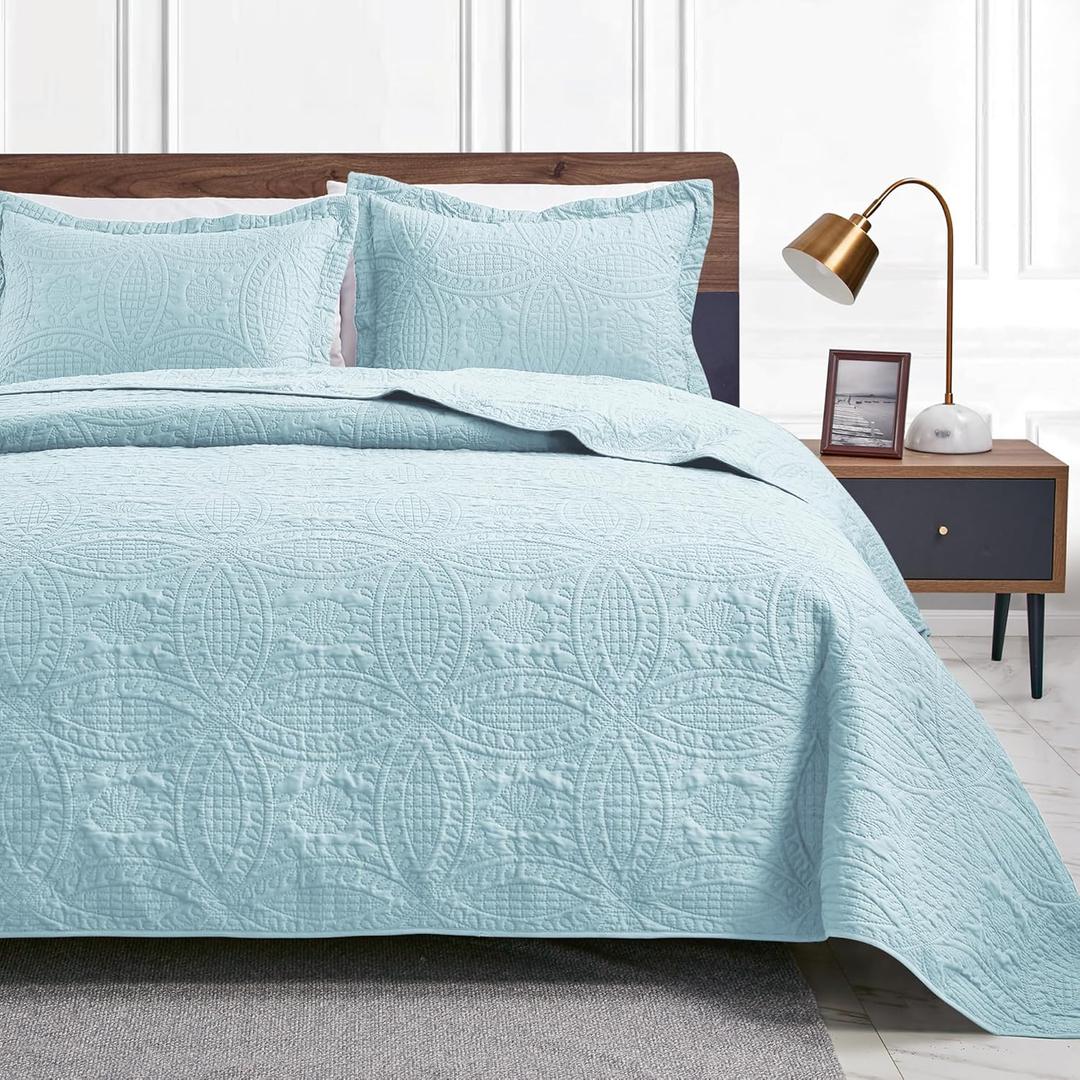 Love's cabin Twin Quilt Set Spa-Blue Bedspreads - Soft Bed Summer Lightweight Bedspread Comforter - Modern Style Coin Pattern Coverlet for All Season - 2 Pieces (1 Quilt, 1 Pillow Sham) (Twin (68"x86"))