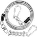 jenico Dog Tie Out Cable - 25ft Dog Lead for Yard - Heavy Duty Dog Chain with Shock Spring - Outdoor Tether Leash for Small Large Dogs Up to 500 lbs (White)