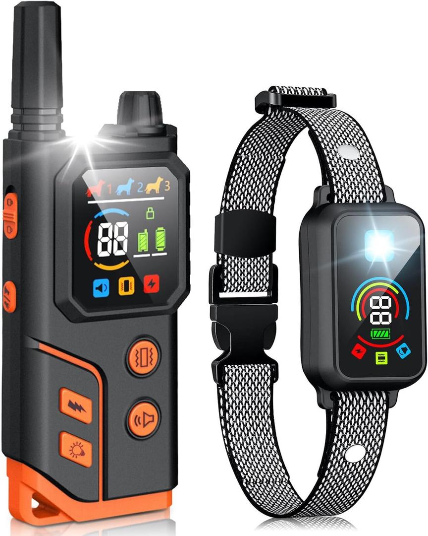 Dog Shock Collar 2 Dogs,4000FT with Flash Light for Night Walks, Dog Training Collar with Remote Control,E Collar with Adjustable Pitch Beep,Vibration and Shock,Rechargeable Waterproof (Black, 1 Pack)