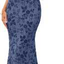 MEROKEETY Women Summer Floral Wedding Guest Maxi Dress 2026 Formal Short Sleeve Square Neck Bodycon Cocktail Party Long Dress (Blue, M)