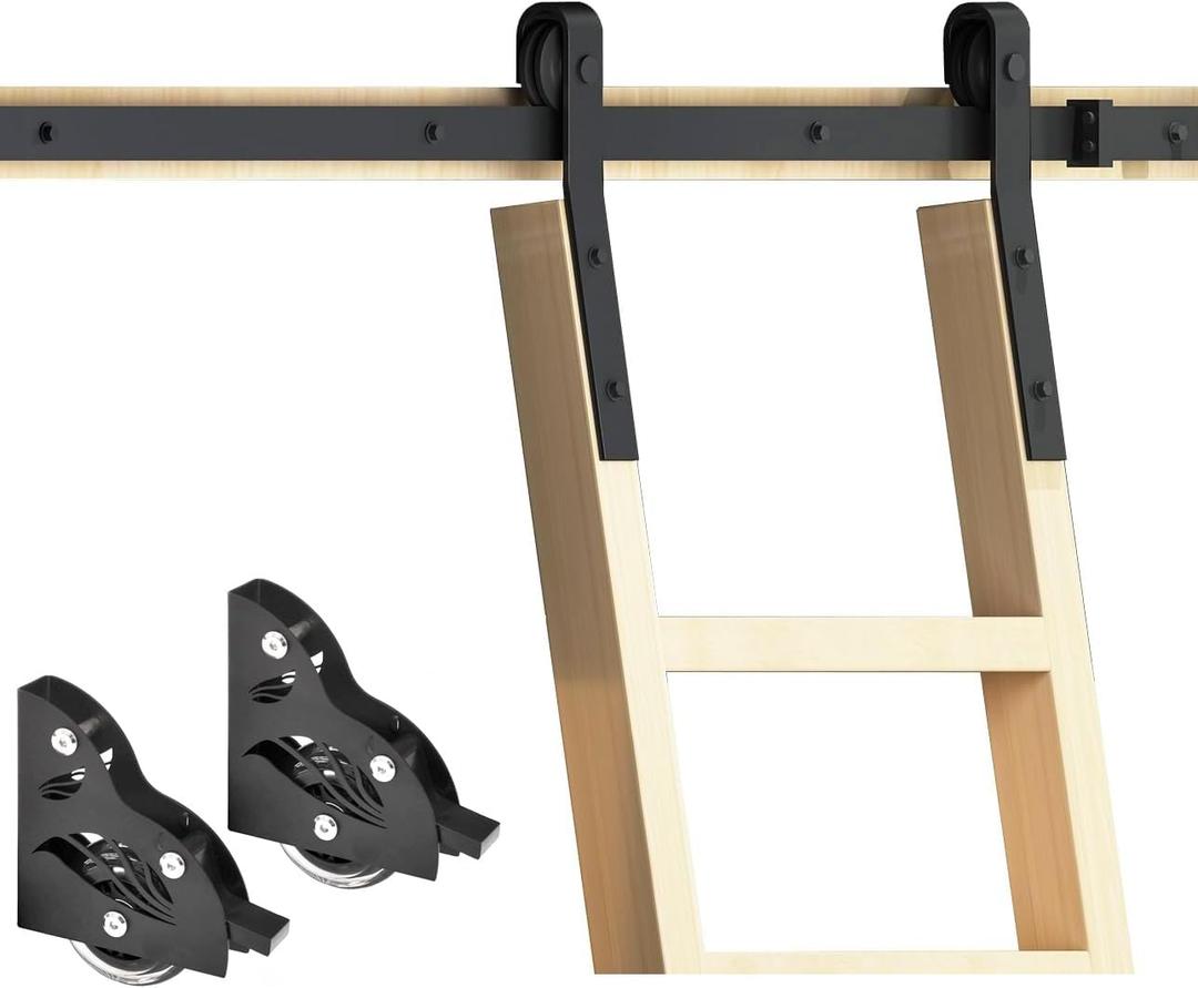DIYHD 10FT Home Office Sliding Library Ladder Hardware,Bottom Wheel with Brake(No Ladder),MAX Load 300lbs (10FT track Kit)