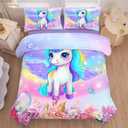 5PCS Unicorn Comforter Sets,Girls Bedding Sets,Unicorn Bedding Sets,Full Comforter Set for Girls(Unicorns Bed Sets with Sheets)