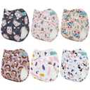 ALVABABY Baby Cloth Diaper 6 Pack with 12 Inserts One Size Cloth Diaper Covers Adjustable Washable Reusable for Baby Girls and Boys