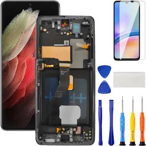 AMOLED for Samsung Galaxy S21 Ultra 5G Screen Replacement with Frame for Samsung S21 Ultra Screen Replacement SM-G998U G998A G988W LCD Touch Display digitizer with Repair Kits Black (US Version)