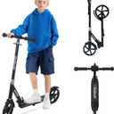 Nattork Scooter for Kids 8-12, Teens and Adults- Adjustable Height Folding Kick Scooter with Large Sturdy Wheels for a Smooth Ride, Lightweight, Anti-Shock Suspension, Scooter for Boys and Girls-Navy