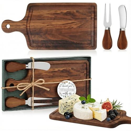 Ziliny 1 Set Bridal Baby Shower Cheese Prizes Wooden Square Board Gift Set Knives Forks Thank You Tags with Box for Guests for Valentines Bridal Baby Shower Housewarming (Walnut Wood)