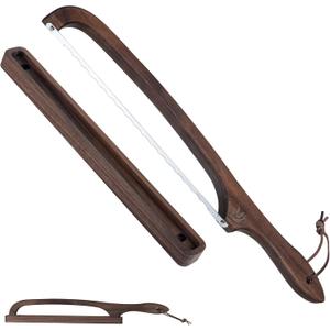 Bread Knife with Wooden Tray, 16.5" Serrated Sourdough Bread Knife, Premium Bow Bread Slicer for Homemade Bread, Bagels & Loaf, Stainless Steel Cutter (Black Walnut, Narrow-Spacing)